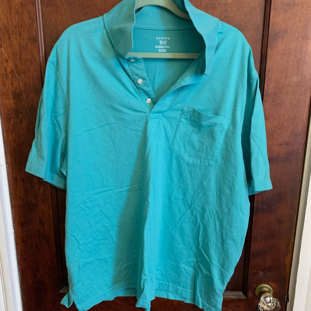 Teal polo with front pocket